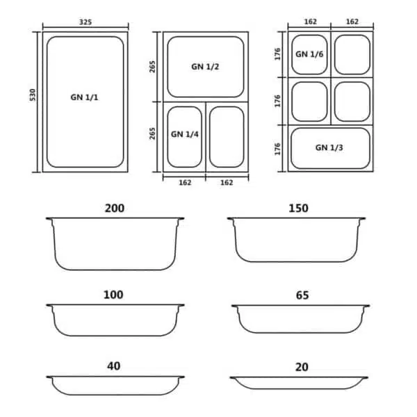 Gastronorm bak - 2/3 - 100 mm - RVS