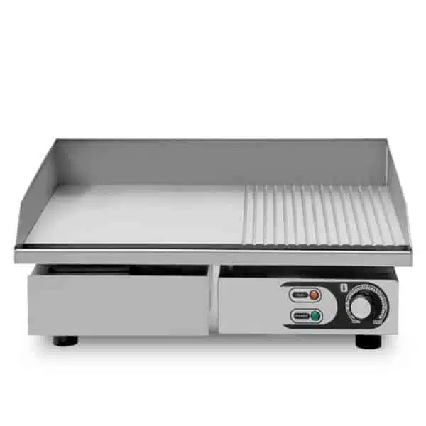 Professionele Horeca Bakplaat - 1/2 geribbeld - 230V - RVS - Electrisch Grill apparaat