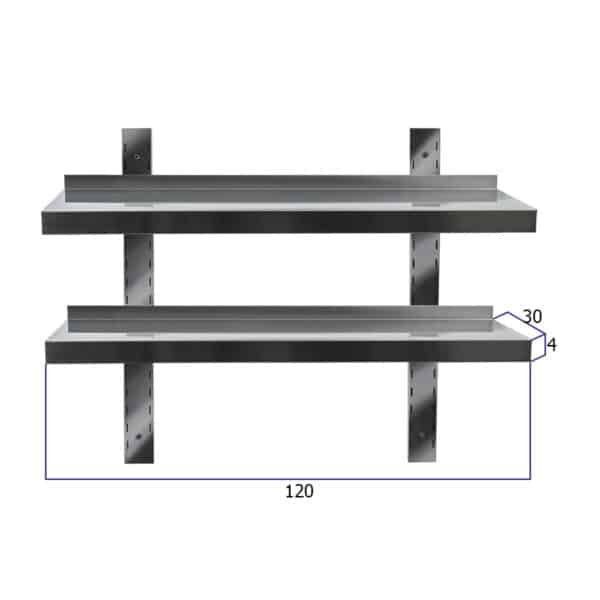 Professionele Wandschap van metaal - Dubbel wandschap - RVS - Muurplank - wandplank - Horeca