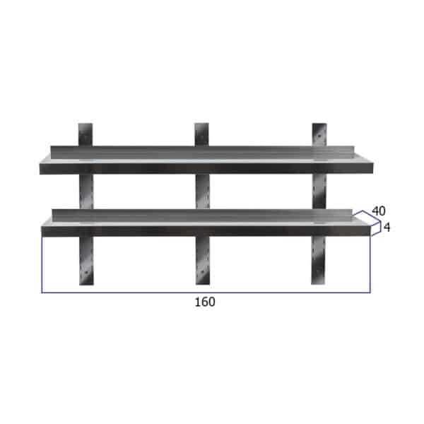 Professionele Wandschap van metaal - Dubbel wandschap - RVS - Muurplank - wandplank - Horeca