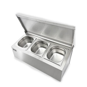 Professionele Horeca Bakhouder - 3 x 1/6 GN - deksel - RVS - Incl. gastronorm bakken - Gastronormbak