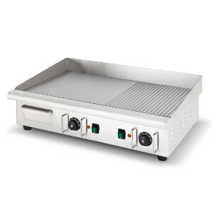 Professionele Horeca Bakplaat - 1/2 geribbeld - 400V - RVS - Electrisch Grill apparaat
