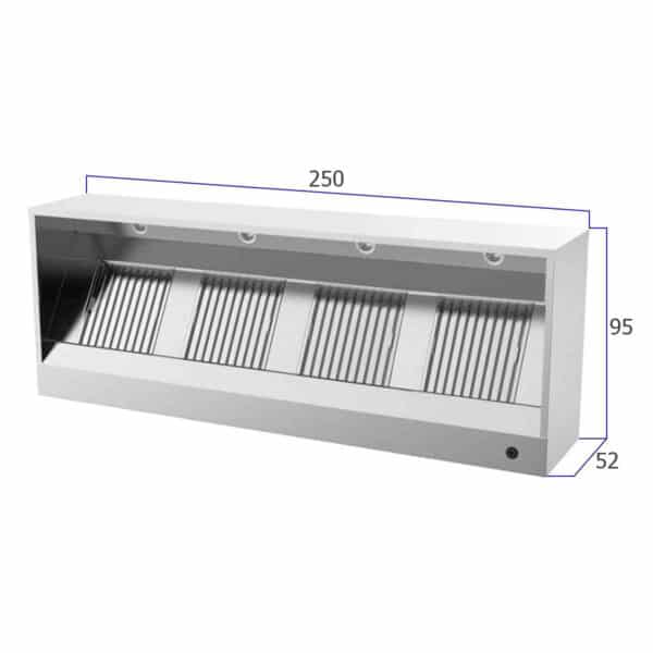 Afzuigkap - doos model - 2500 m3 - 250 cm - RVS