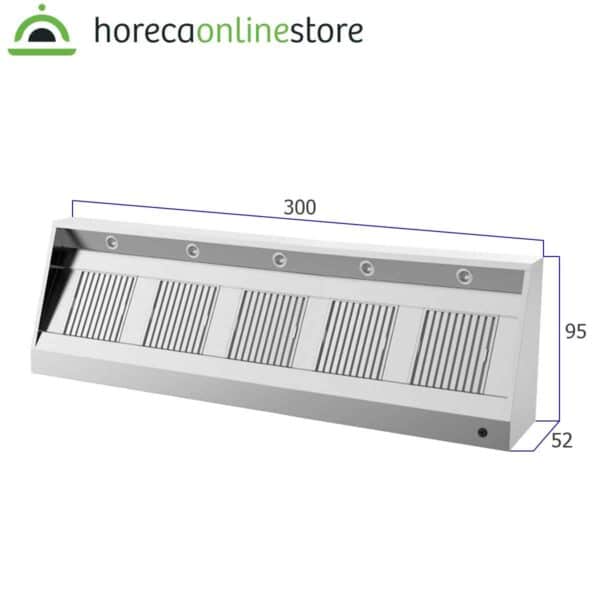 Afzuigkap - schuin model -  2500 m3 - 300 cm - 230V - RVS