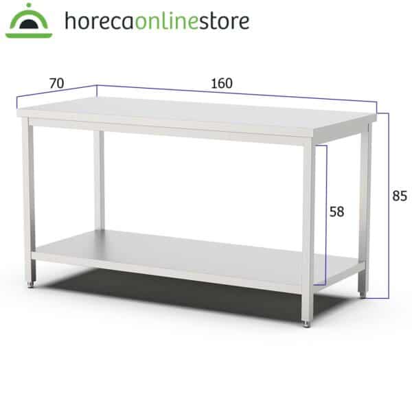 Werktafel - 160 x 70 x 85 cm - RVS Pro-line