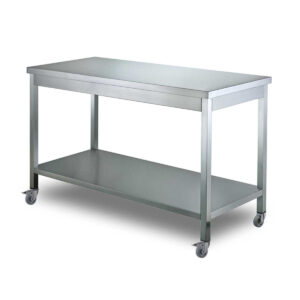 Werktafel - 200 x 70 x 85 cm - op wielen - RVS Basic-line