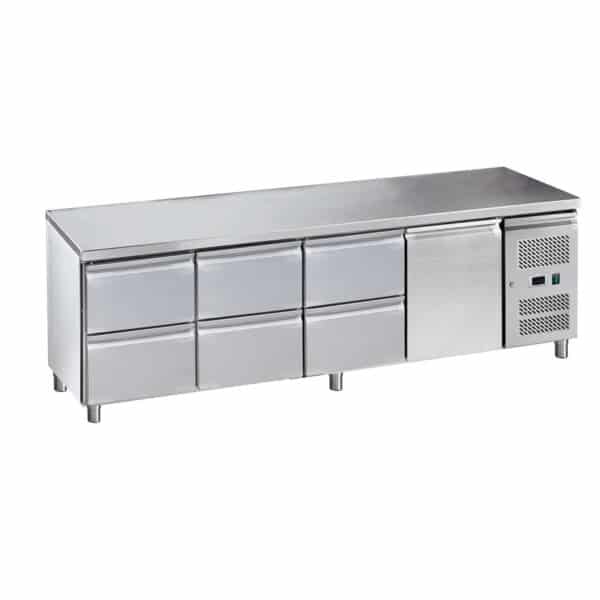 Koelwerkbank - 6 lades - 1 deur - 223 cm - RVS Basic-line