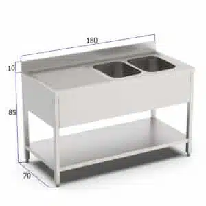 Spoeltafel - dubbele spoelbakken rechts - 180 cm - RVS