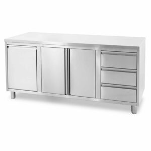 HCB Werkkast - klapdeur - 3 lades - afvalbak - 180 cm - RVS