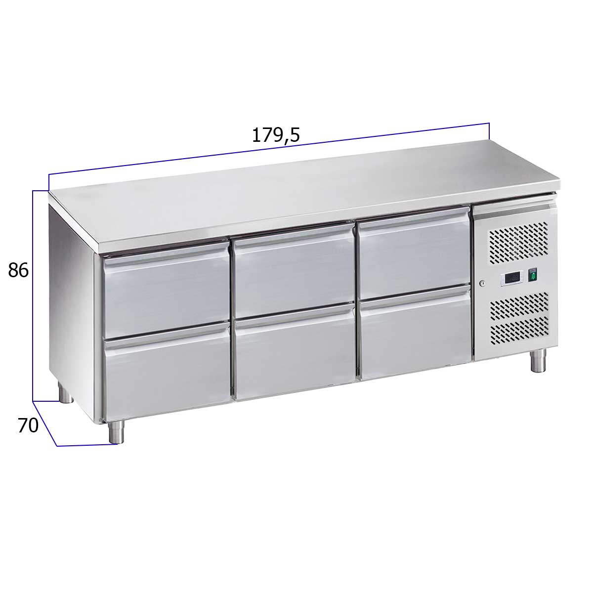 HCB Basic-line Koelwerkbank - 6 lades - 179,5 cm - 230V - RVS - Afbeelding 2