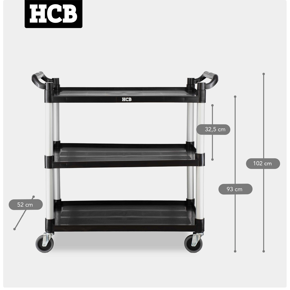 HCB Serveerwagen - 3 lagen - 102 cm - kunststof