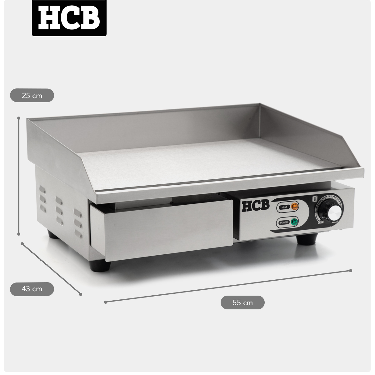 HCB Bakplaat - glad - 55 cm - 230V - RVS - Afbeelding 11