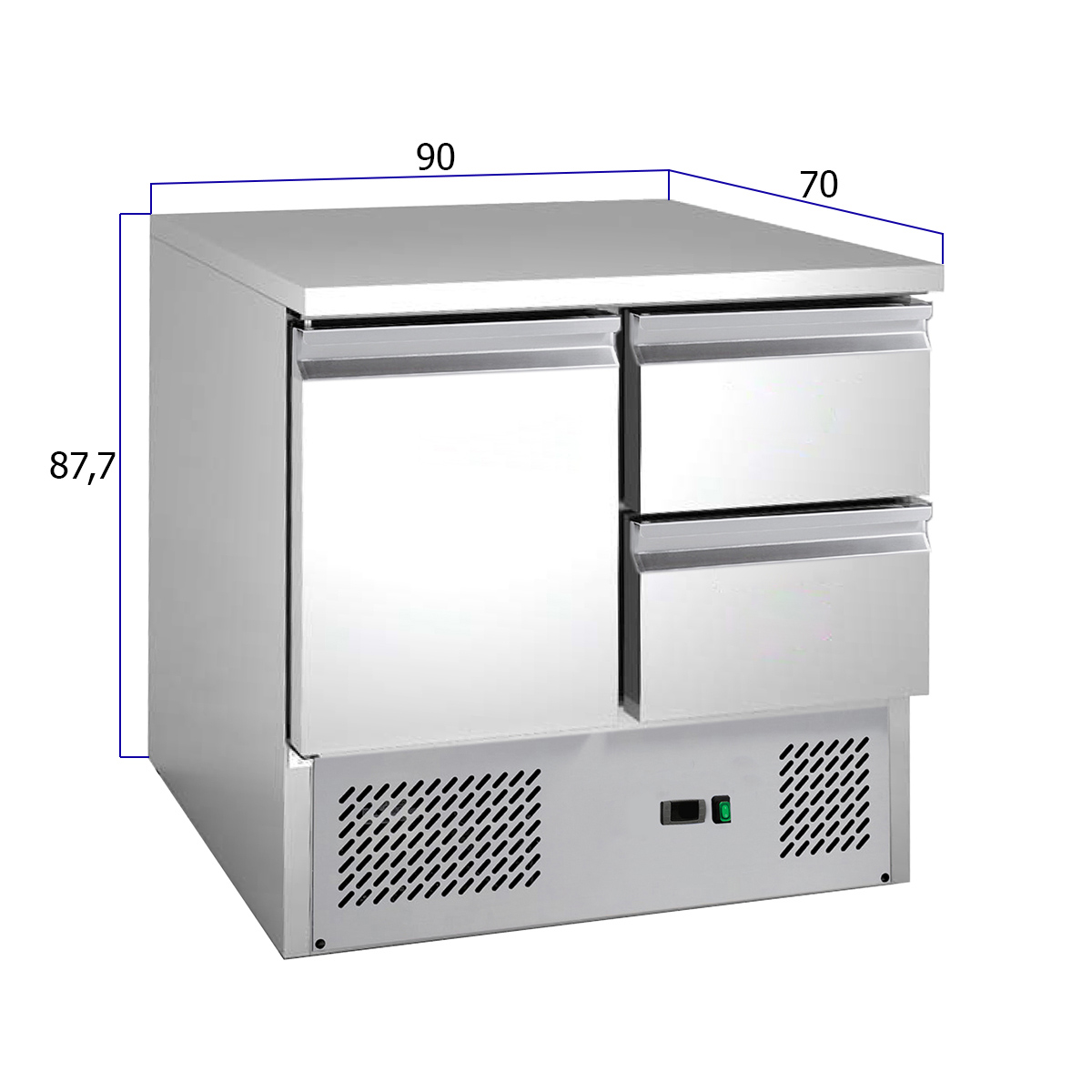 HCB Basic-line Koelwerkbank - 2 lades - 1 deur - 90 cm - 230V - RVS - Afbeelding 2