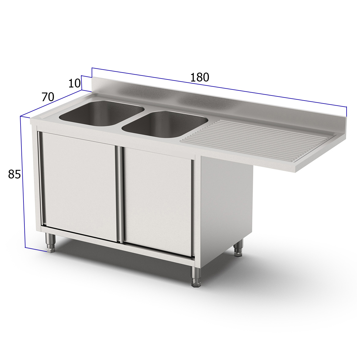 HCB Spoeltafel - dubbele spoelbakken links - schuifdeuren - 180 cm - RVS - Afbeelding 2