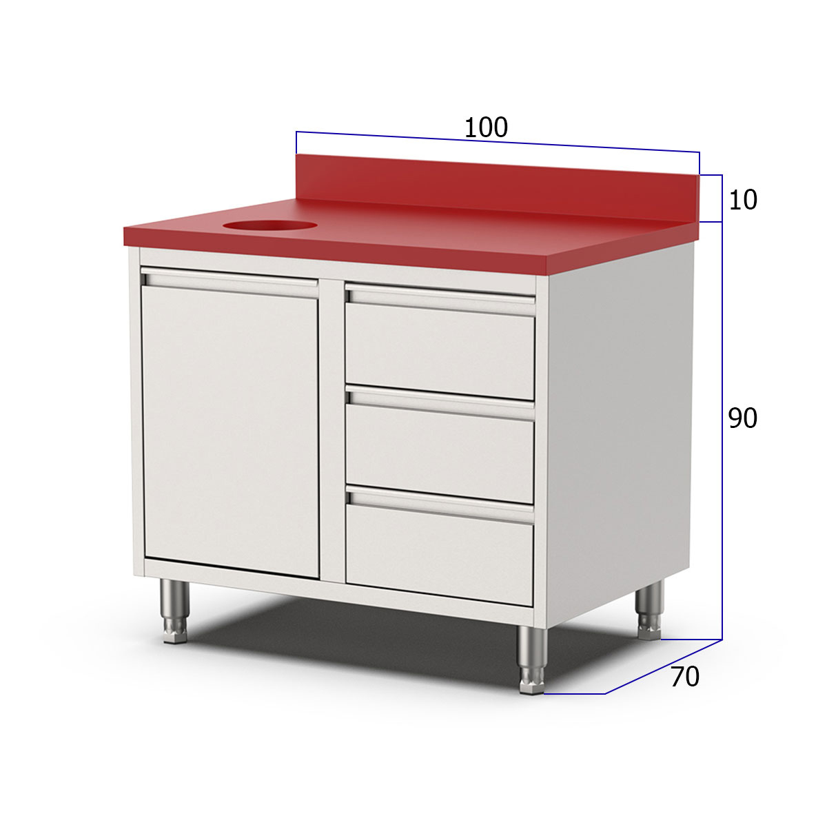 HCB Werkkast - snijtafel - afvalbak - lades - 100 cm - RVS - Polyethylene - Afbeelding 6