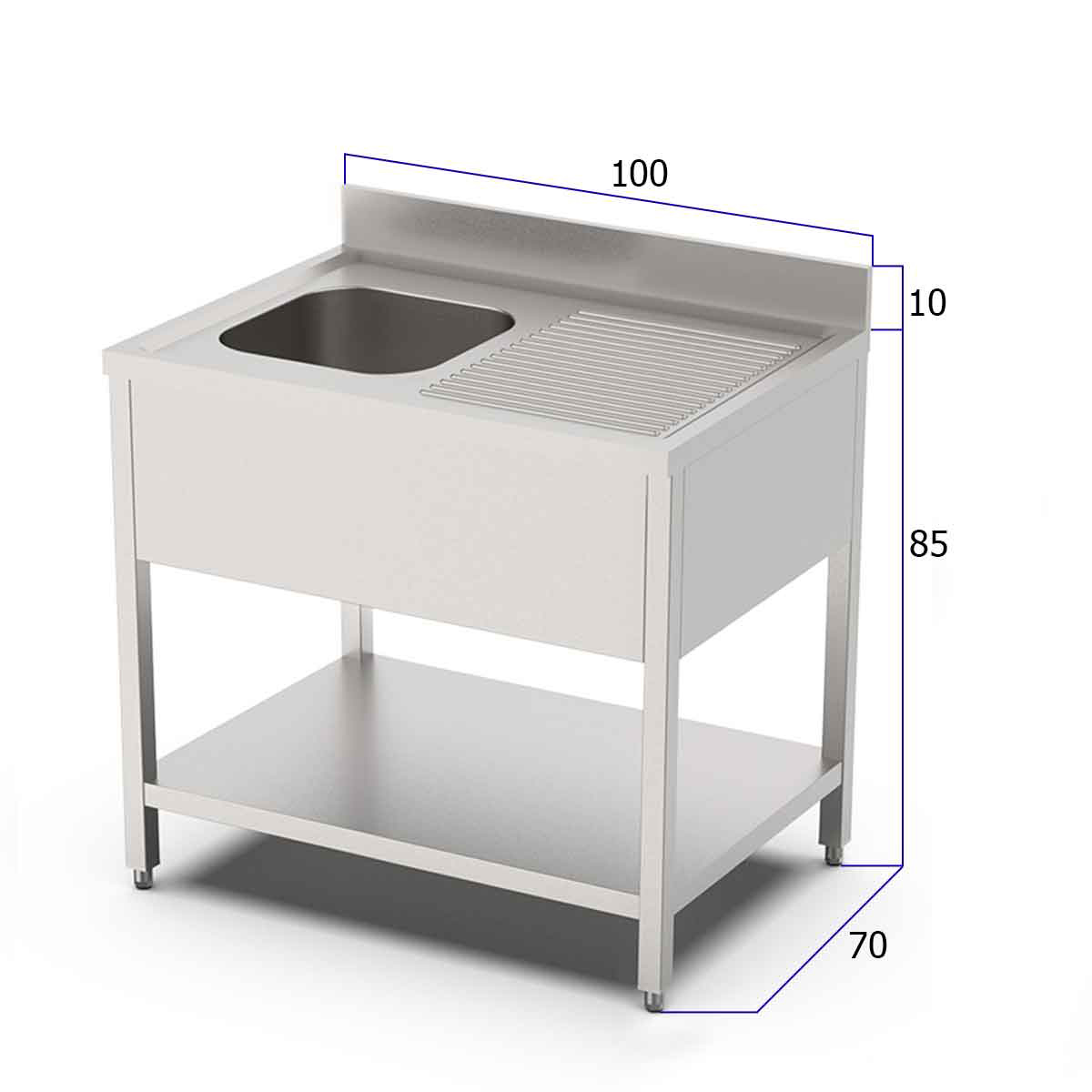 HCB Spoeltafel - enkele spoelbak links - 100 cm - RVS - Afbeelding 2