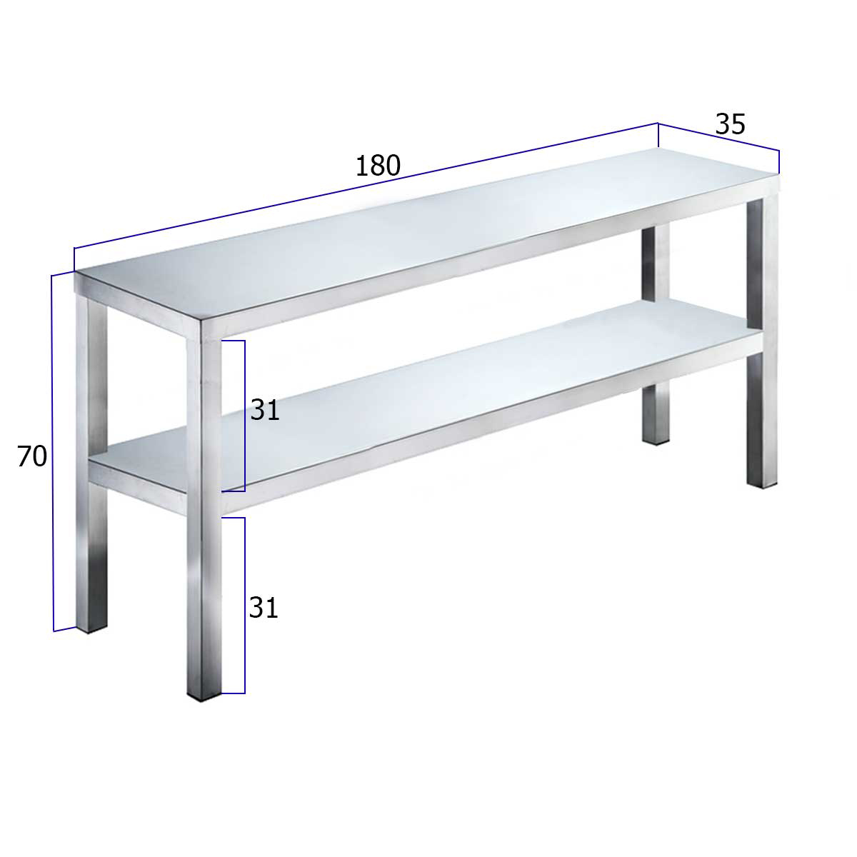 HCB Basic-line Dubbele etagère brug - 180 x 35 x 70 cm - RVS - Afbeelding 2
