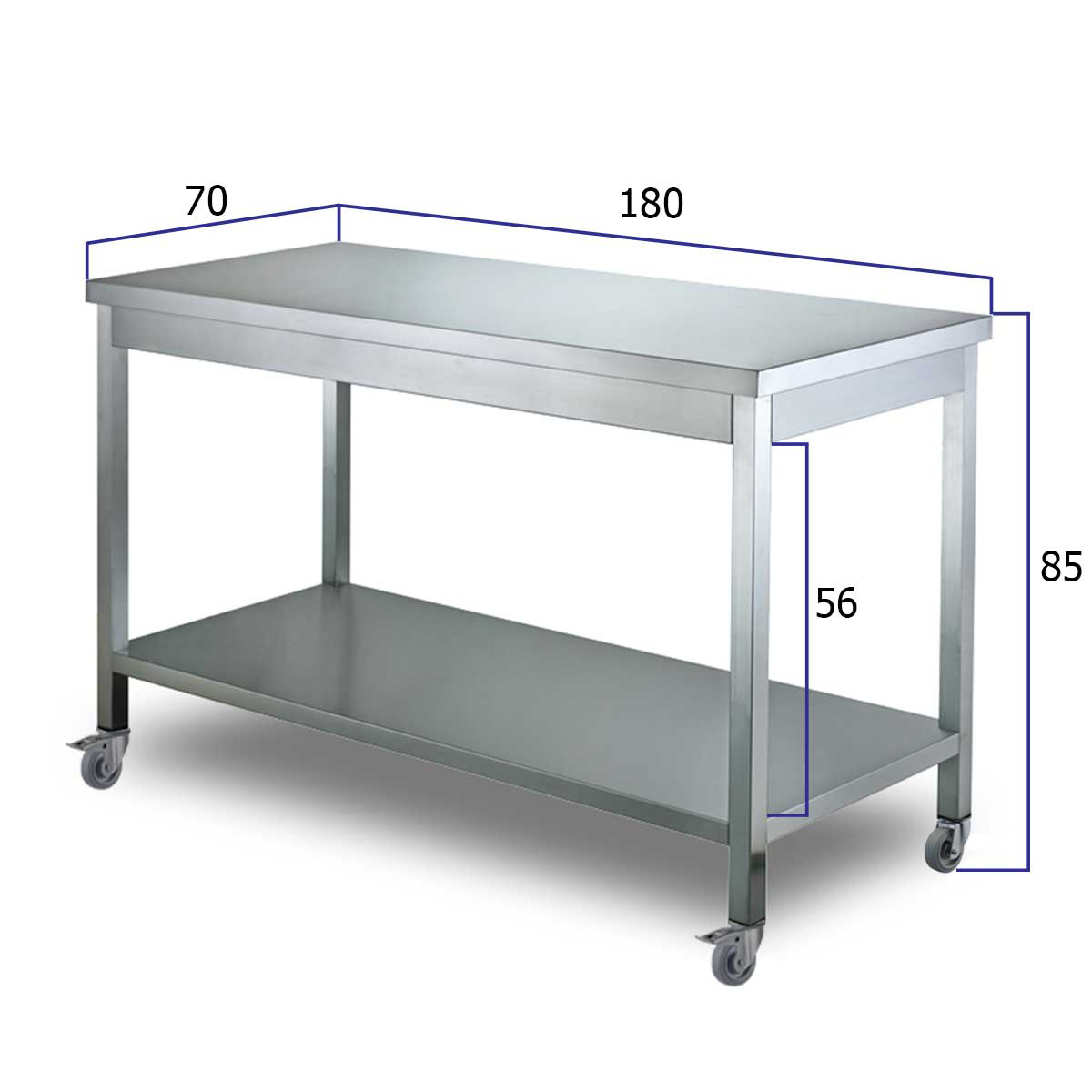 HCB Basic-line Werktafel - met onderschap - 180 x 70 x 85 cm - verrijdbaar - RVS - Afbeelding 2
