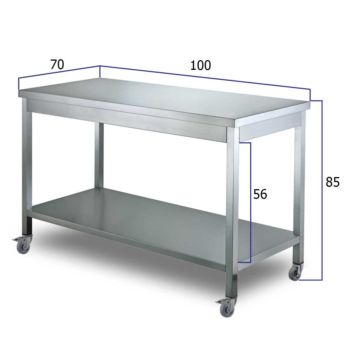 HCB Basic-line Werktafel - met onderschap - 100 x 70 x 85 cm - verrijdbaar - RVS - Afbeelding 2