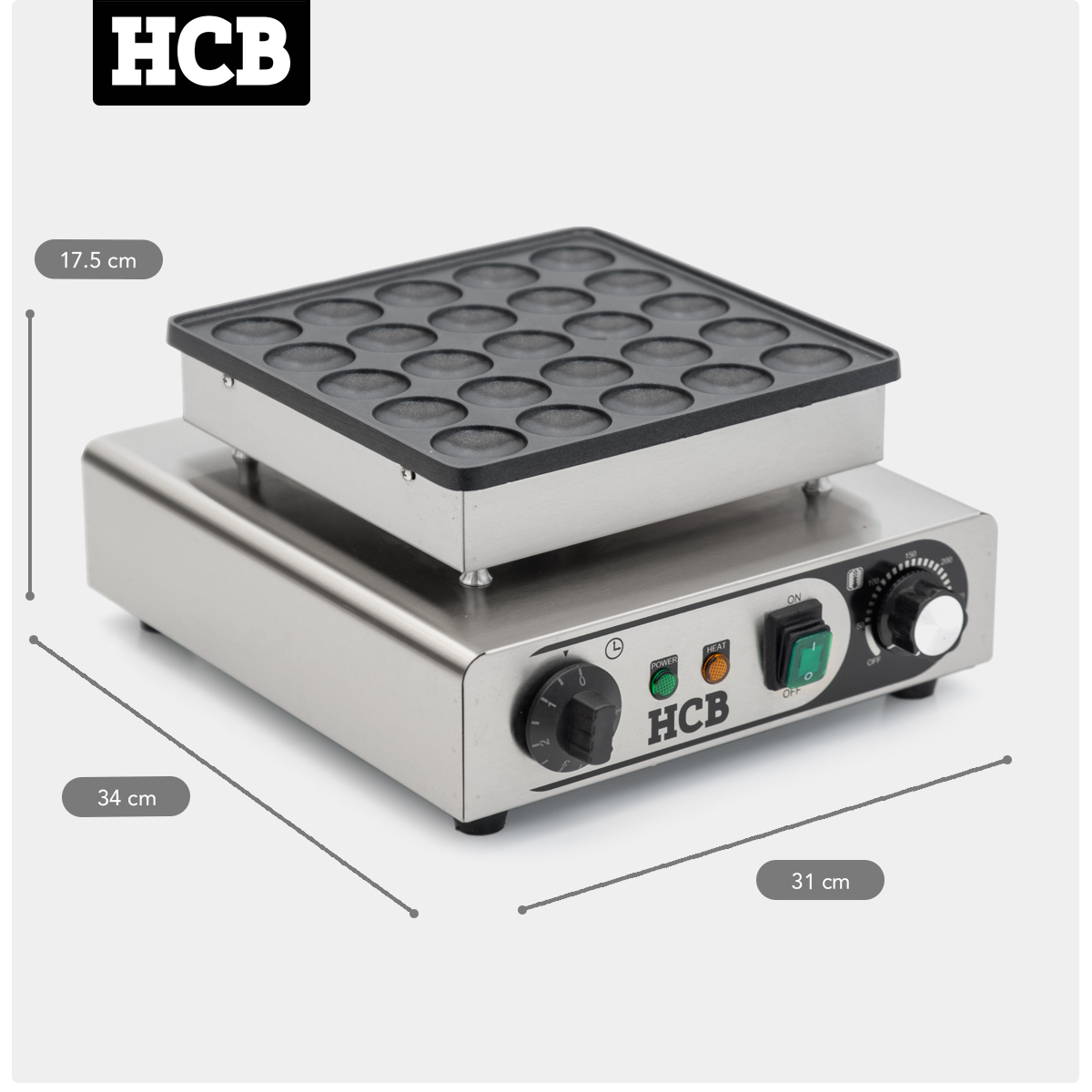 HCB Poffertjesbakplaat - 25 dops - 230V - RVS - Afbeelding 9