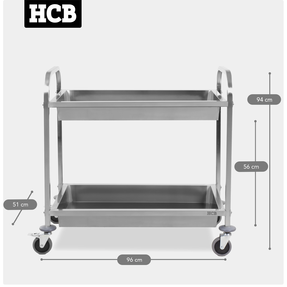 HCB Serveerwagen - 2 bakken - 95 cm - RVS - Afbeelding 6
