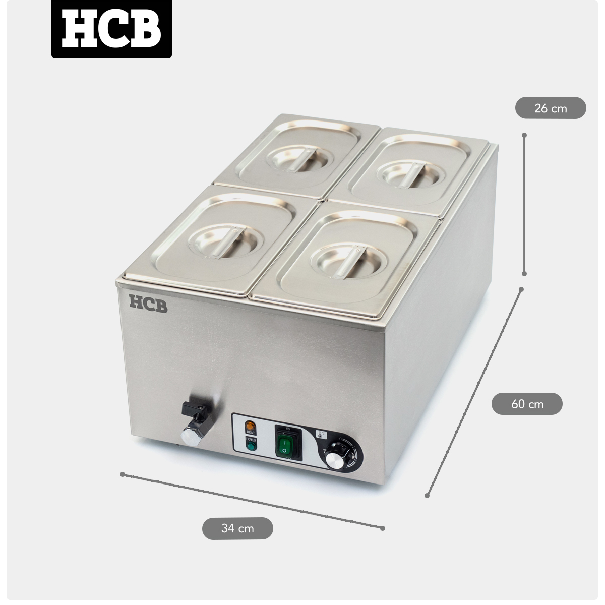 HCB Bain marie - 4 x 1/4 GN - 230V - RVS - Afbeelding 7