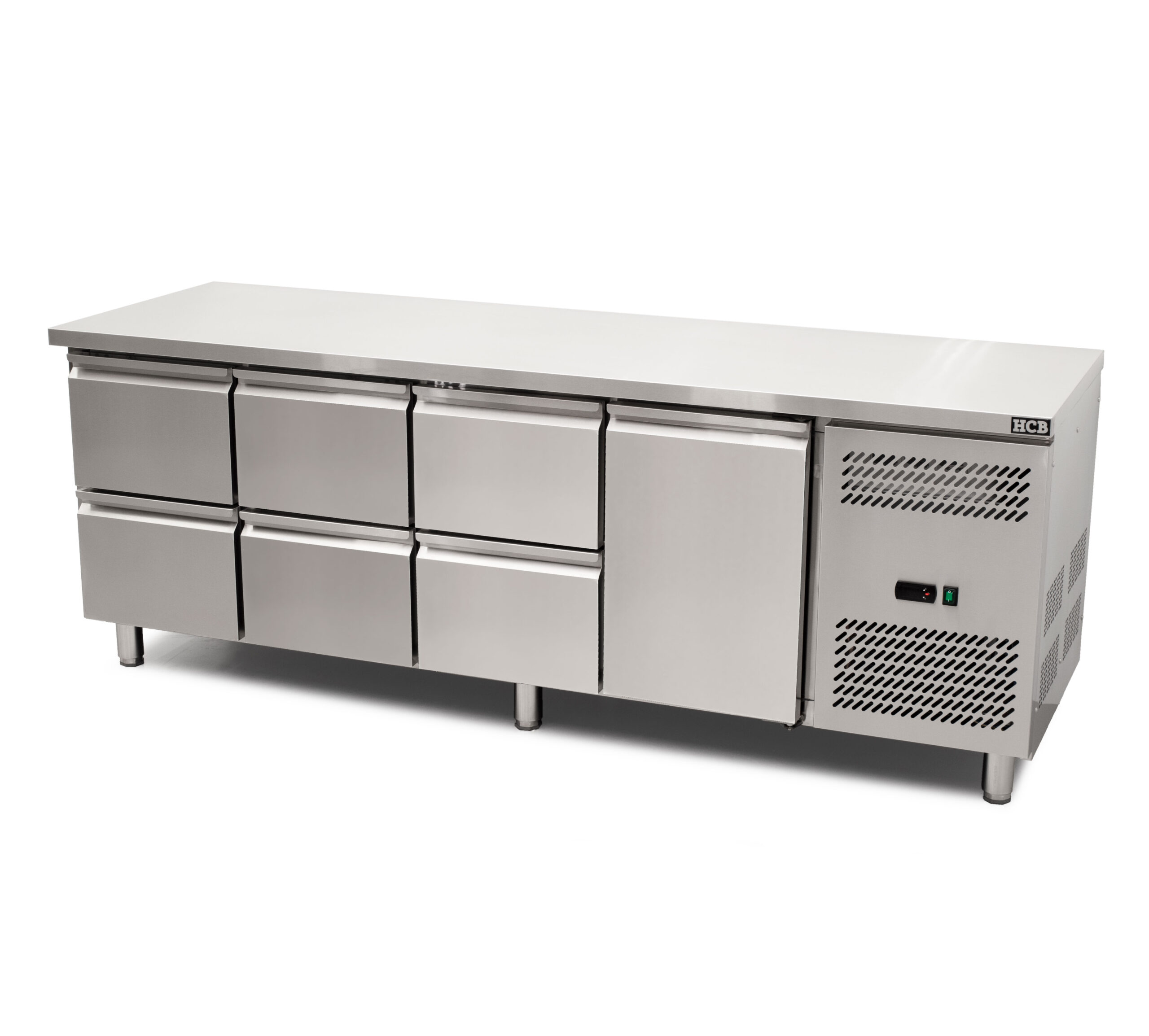 HCB Basic-line Koelwerkbank - 6 lades - 1 deur - 223 cm - 230V - RVS