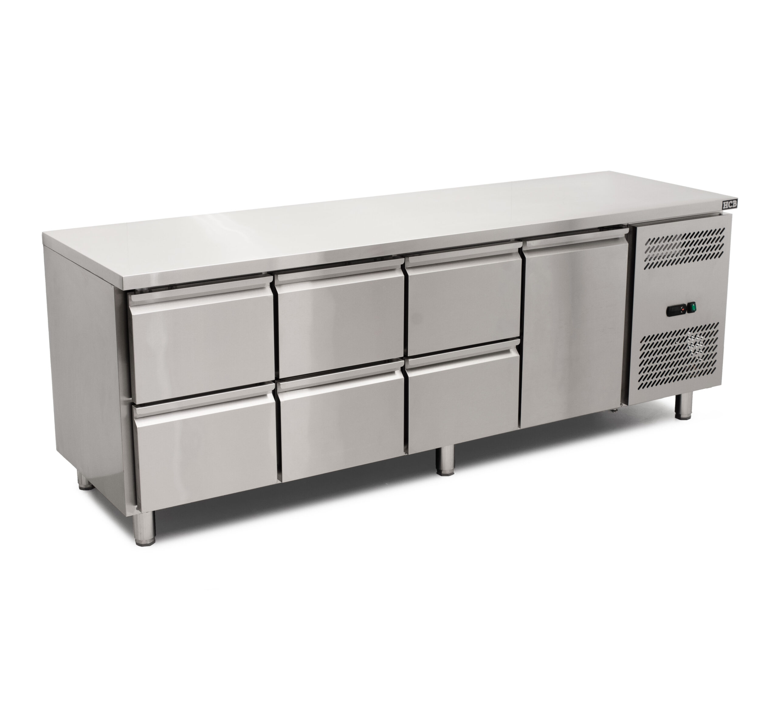 HCB Basic-line Koelwerkbank - 6 lades - 1 deur - 223 cm - 230V - RVS - Afbeelding 2