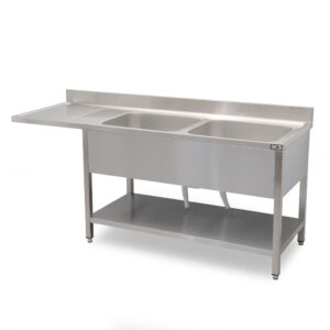 HCB Spoeltafel - dubbele spoelbakken rechts - 200 cm - RVS