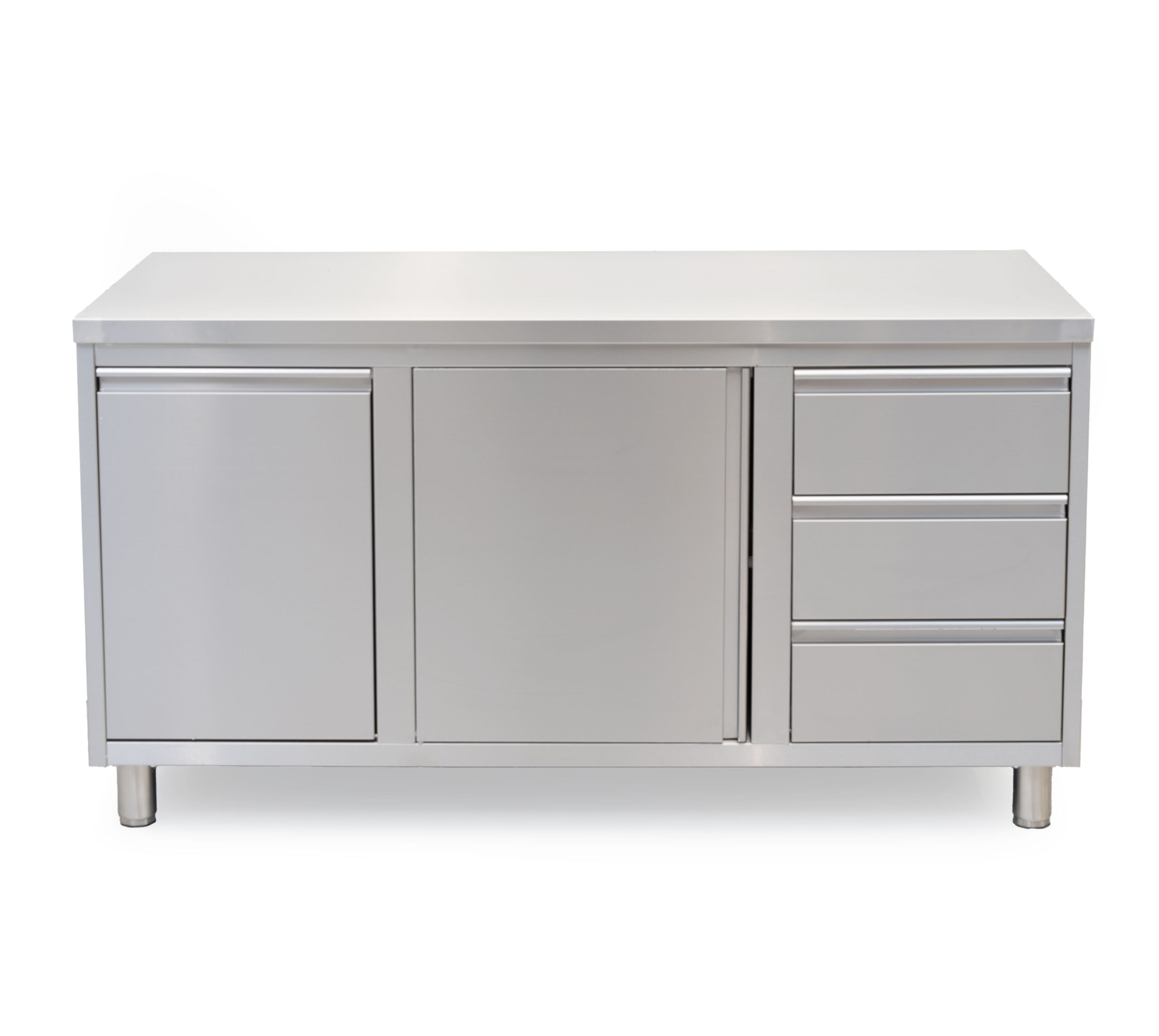 HCB Werkkast - klapdeur - 3 lades - afvalbak - 160 cm - RVS