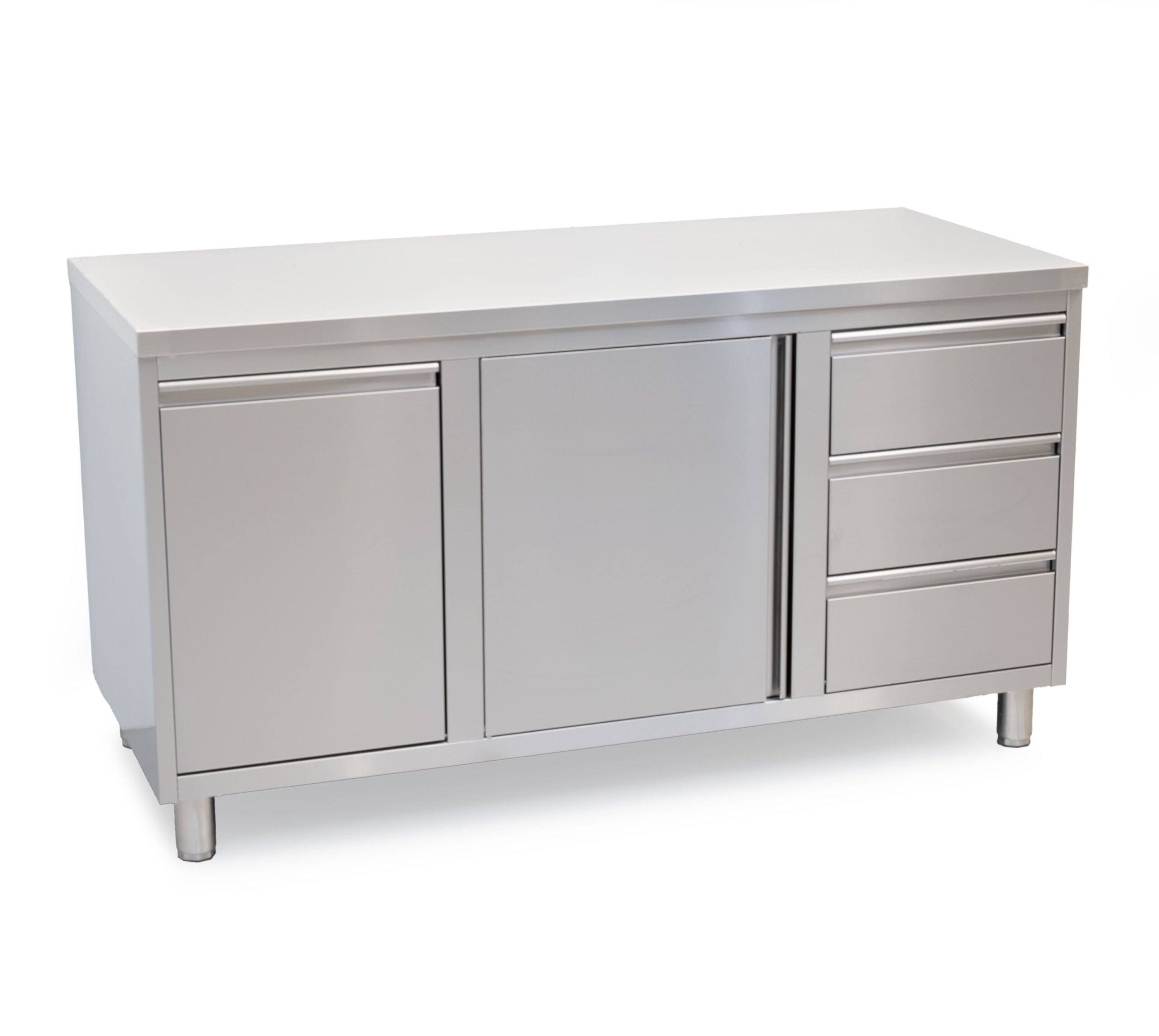 HCB Werkkast - klapdeur - 3 lades - afvalbak - 160 cm - RVS