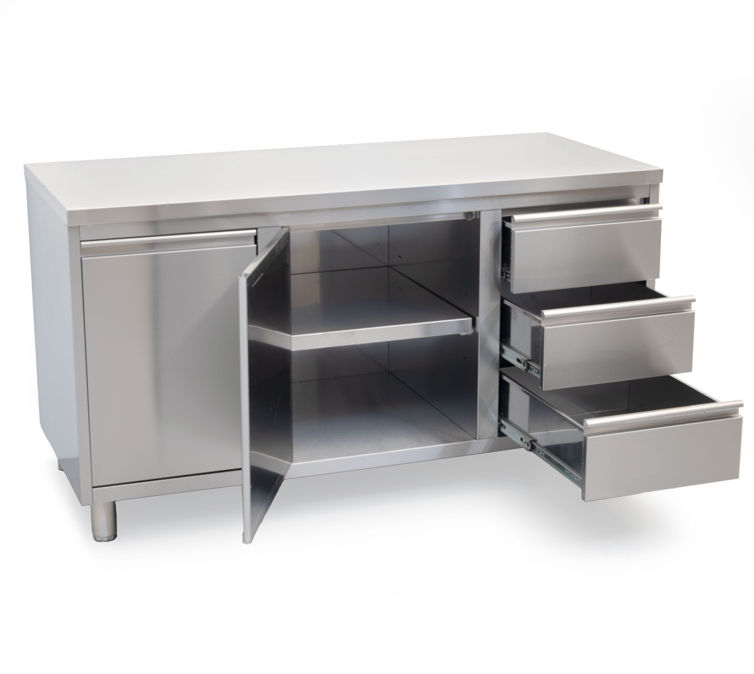 HCB Werkkast - klapdeur - 3 lades - afvalbak - 160 cm - RVS