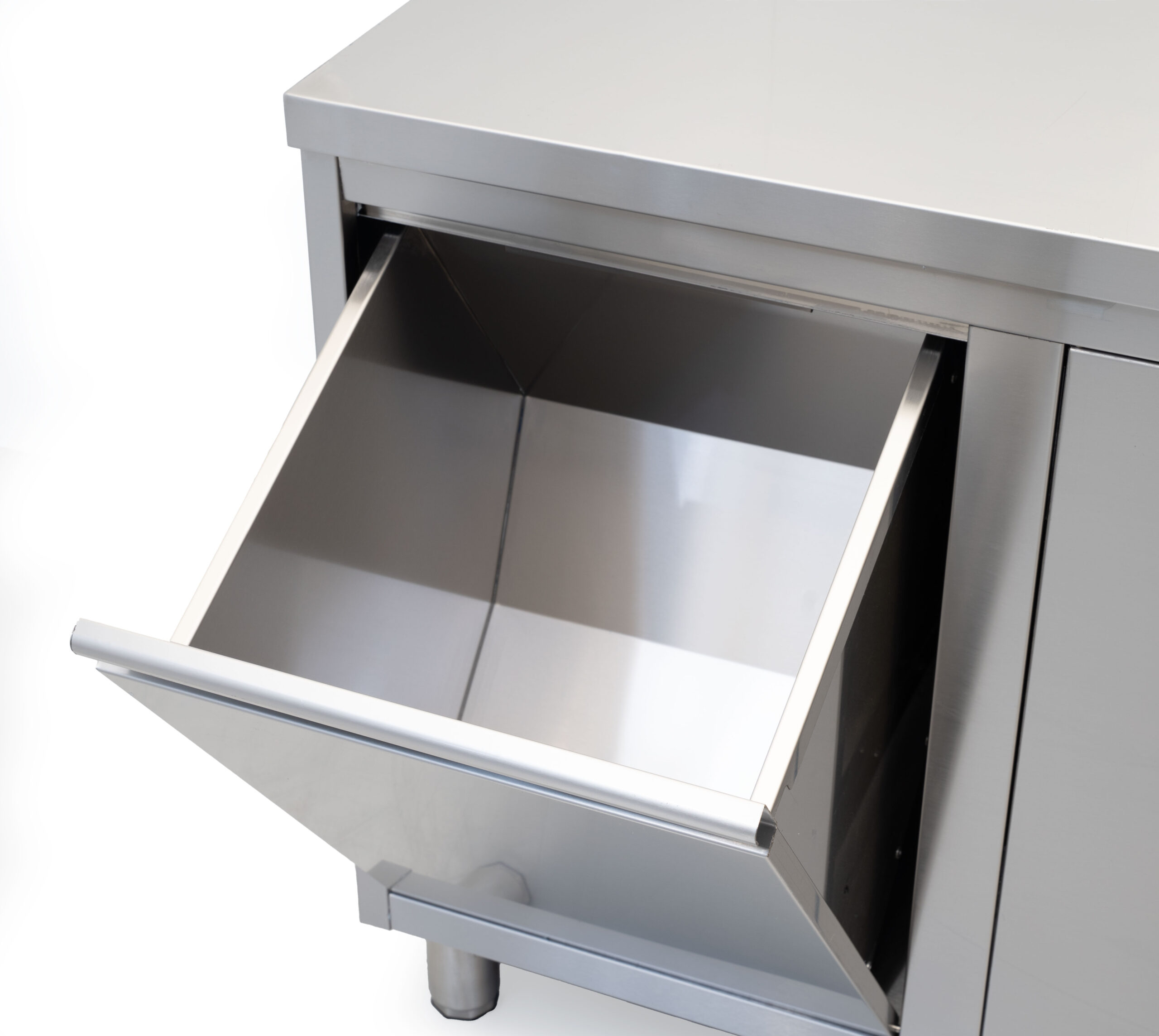 HCB Werkkast - klapdeur - 3 lades - afvalbak - 160 cm - RVS