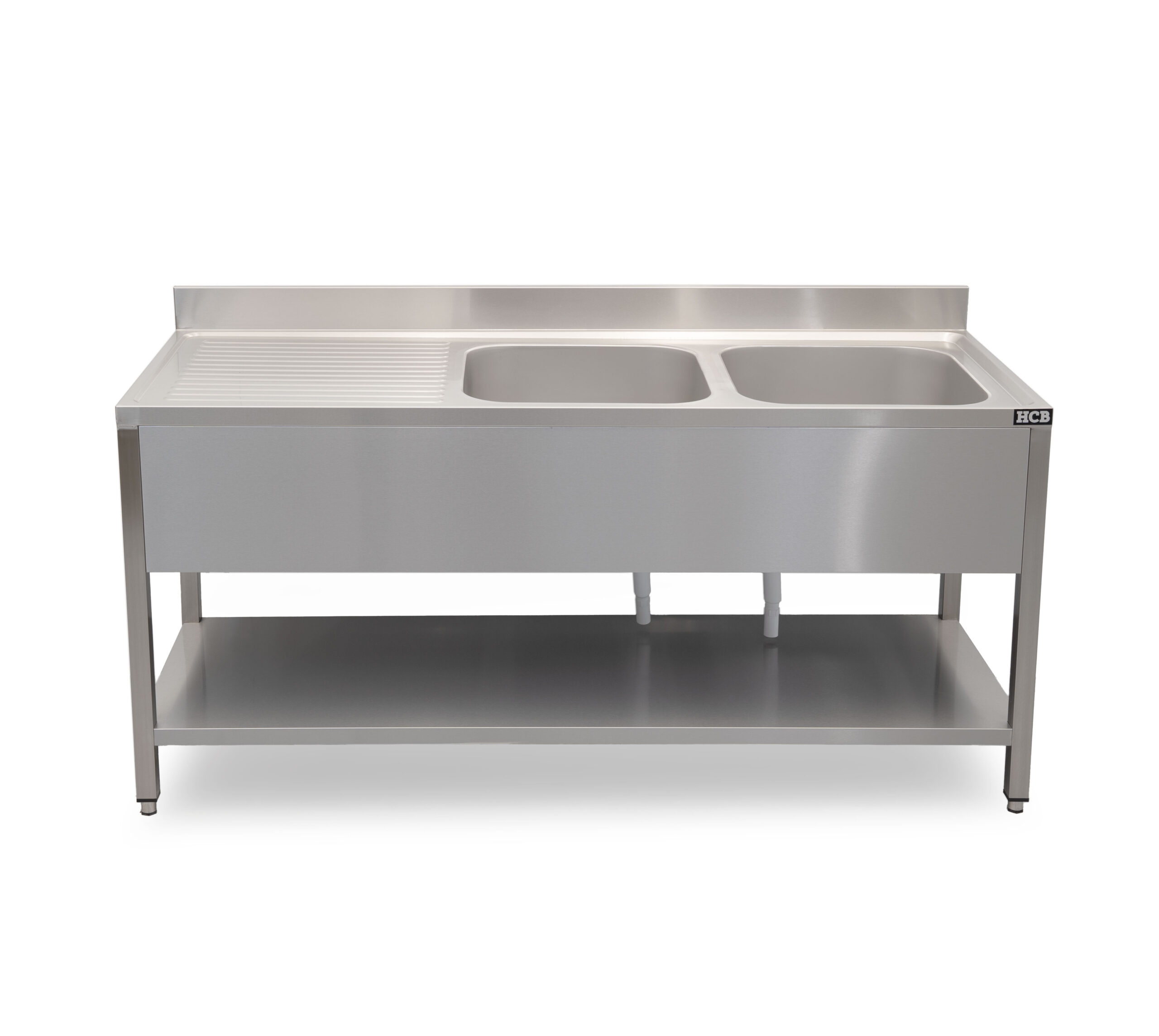 HCB Spoeltafel - dubbele spoelbakken rechts - 180 cm - RVS