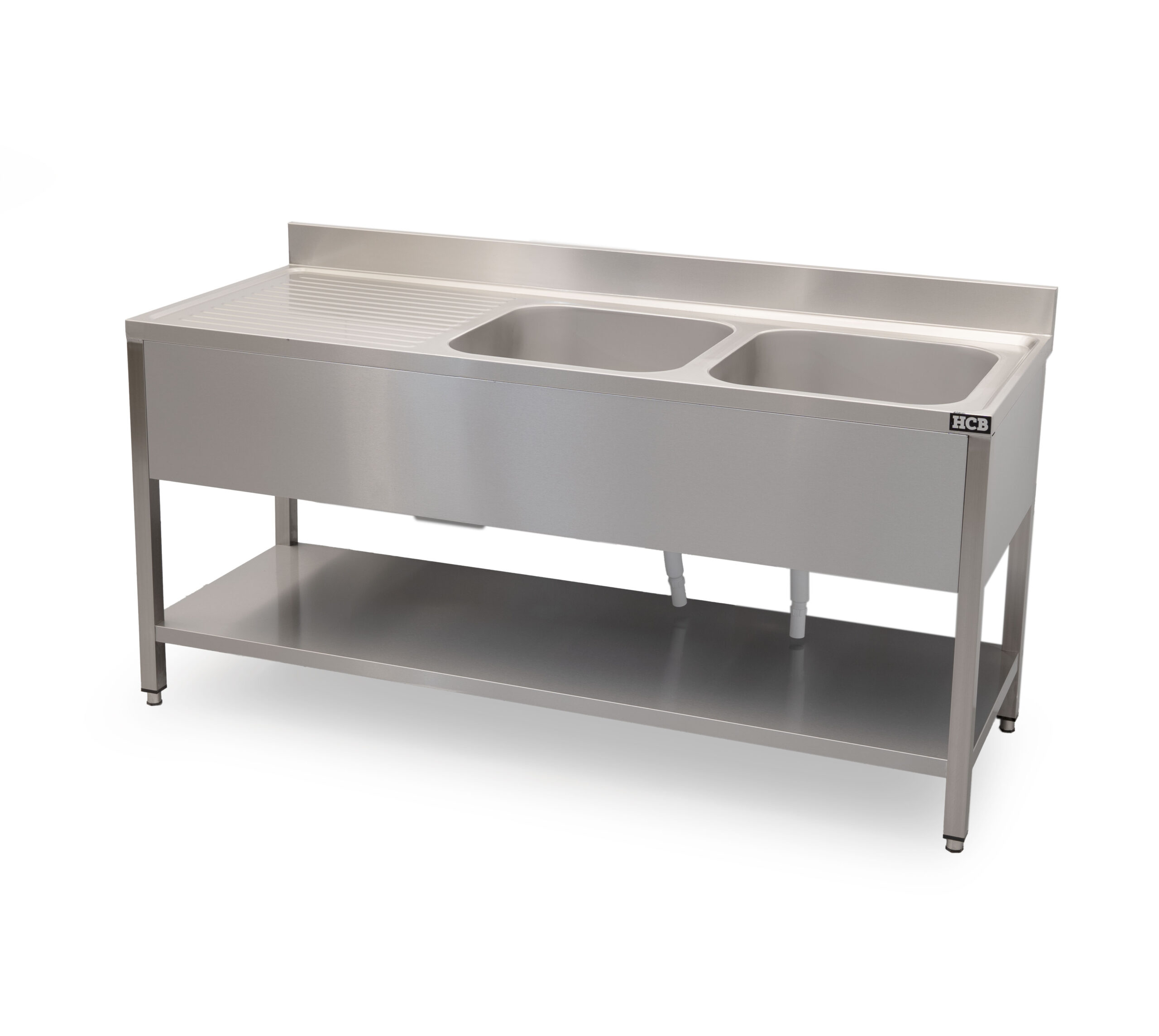 HCB Spoeltafel - dubbele spoelbakken rechts - 180 cm - RVS