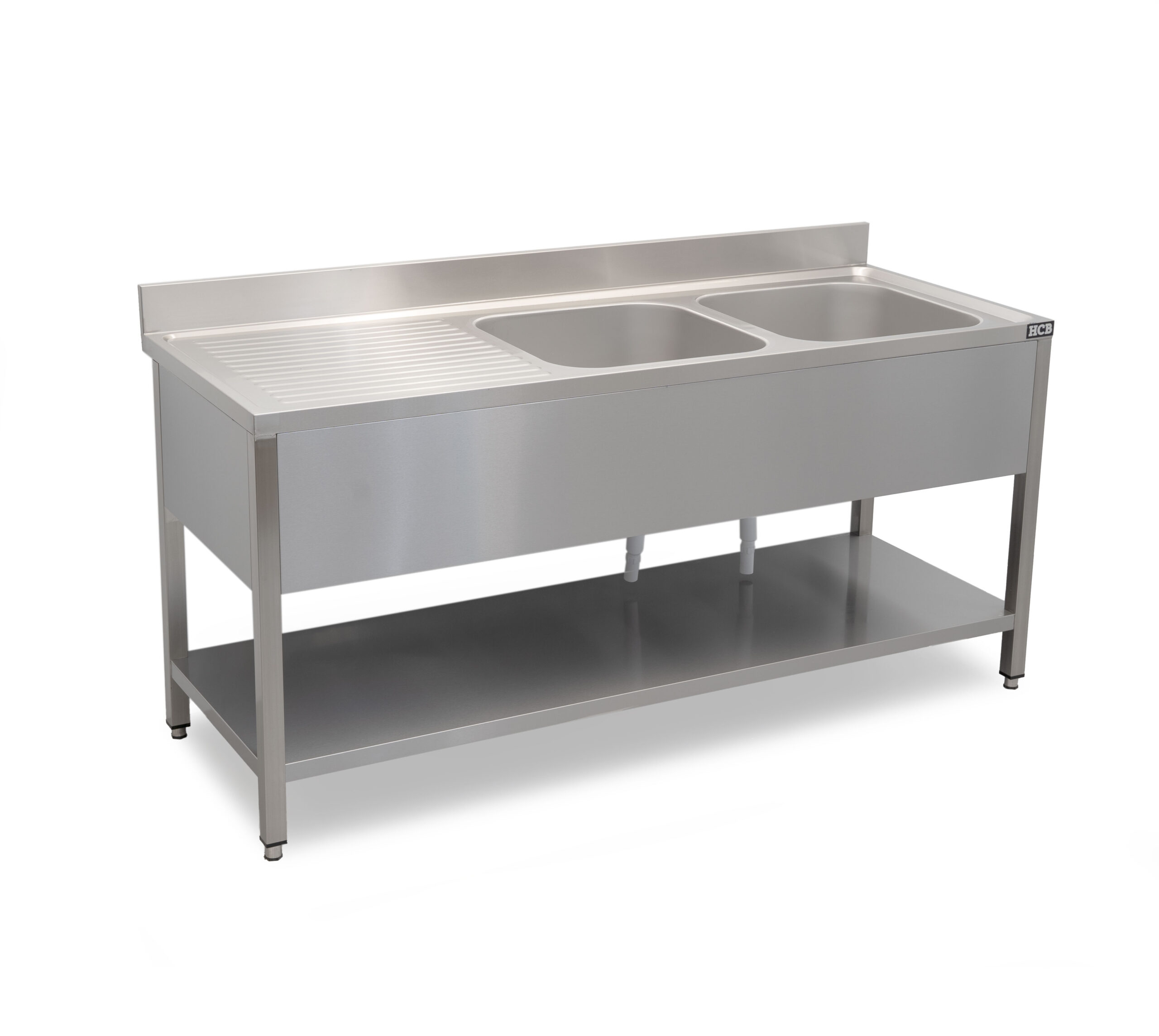 HCB Spoeltafel - dubbele spoelbakken rechts - 180 cm - RVS