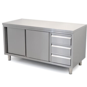 HCB Werkkast - schuifdeuren - 3 lades - 160 cm - RVS