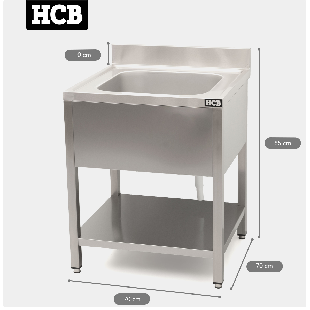 HCB Spoeltafel - enkele spoelbak - 70 cm - RVS