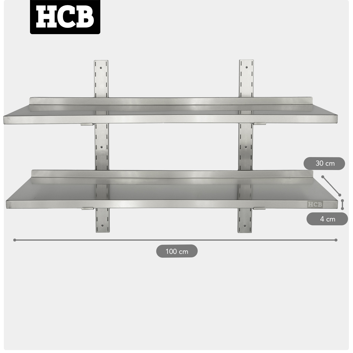 HCB Dubbel wandschap - 100 x 30 cm - RVS