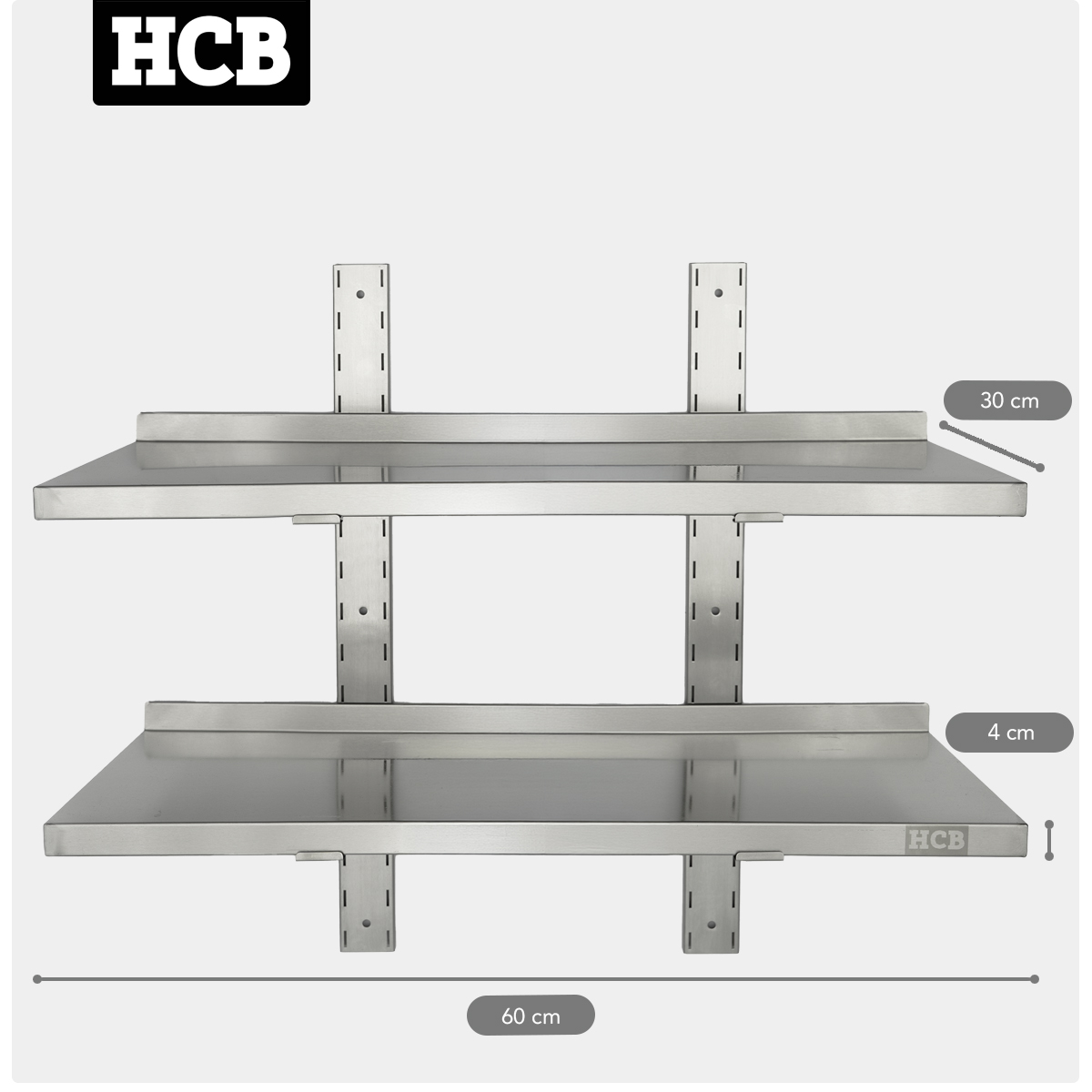 HCB Dubbel wandschap - 60 x 30 cm - RVS